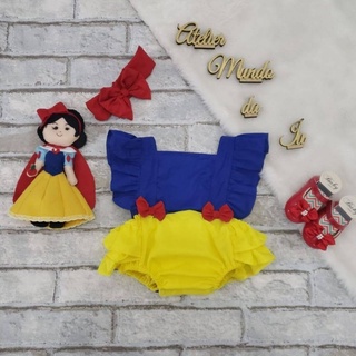 Romper Blogueirinha Branca de Neve com Laço Roupa Bebê Festa Mesversário