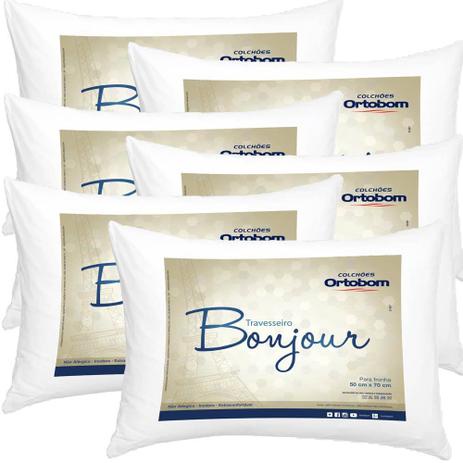 Kit 6 Travesseiros Bonjour Ortobom 50x70 cm Fibra Siliconizada Antialérgico