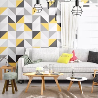 Papel de Parede Geometrico Preto Cinza Amarelo 5 METROS x 45CM Adesivo Autocolante para Sala, Quarto