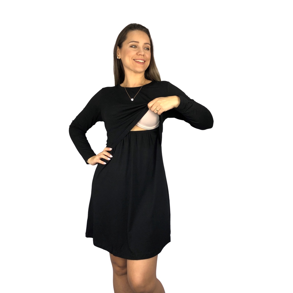 Vestido Para Amamentação Diversas Cores Viscolycra Premium Manga Longa Gestante Grávida Amamentar
