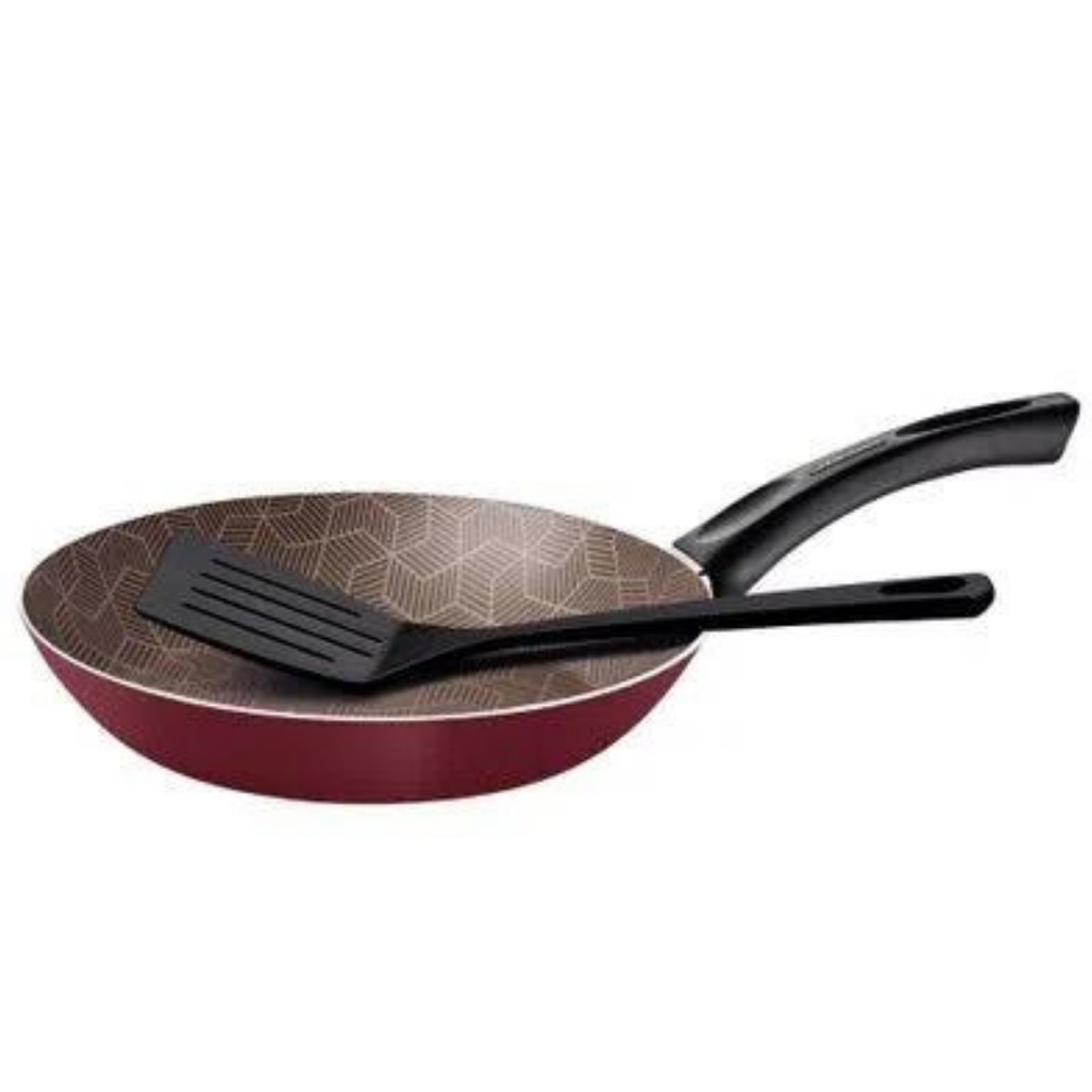 Frigideira Antiaderente Cozinha Tramontina Alumínio Paris Vermelha 22cm + Espatula de Nylon