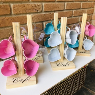 Suporte com xícaras CORAÇÃO / Café - Chá / Cantinho do café / Cozinha / Organizador / Decoração