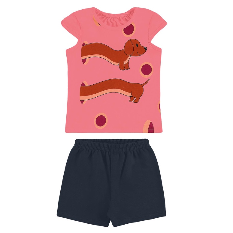 Conjunto Menina Blusa Shorts Moletom estampa cachorrinho Infantil