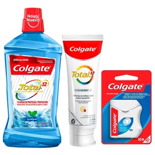 Kit Colgate Total: Creme Dental 90g + Enxaguante Bucal +Fio Dental 50m
