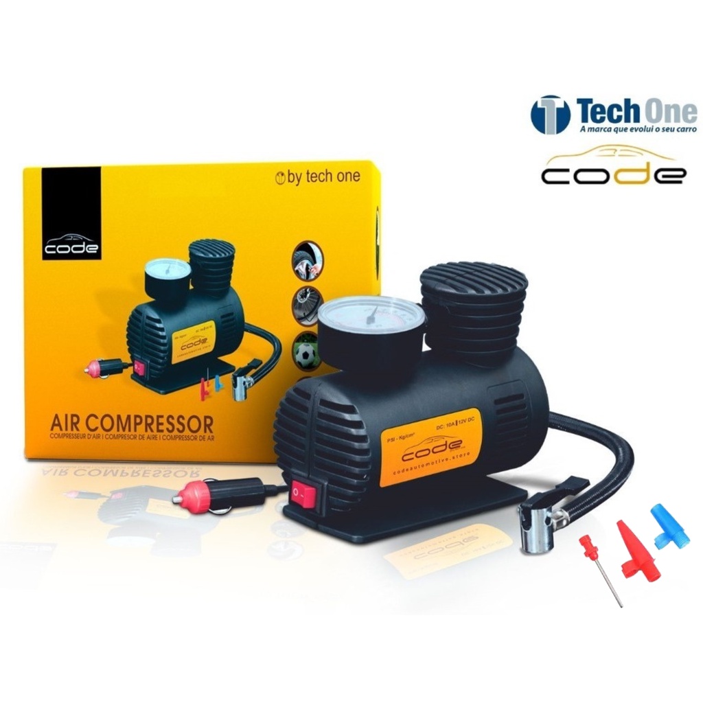 Mini compressor de ar automotivo Code Techone 12V - Escorrega o Preço