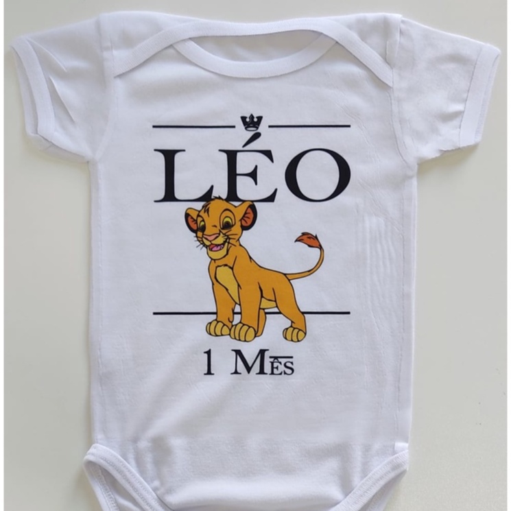 Body Bebê  Mesversário Rei Leão Simba Personalizado com Nome e Mês (Idade) Tamanho P M G GG