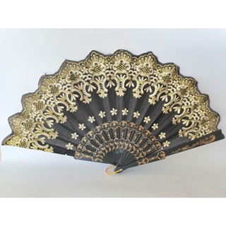 Leque Cigano Preto De Tecido E Glitter Luxo (01 Unidade) em Oferta na Shopee