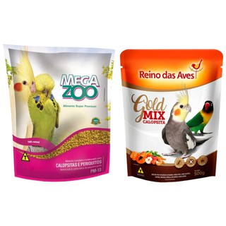 Kit Ração Extrusada Megazoo Para Calopsita E Periquito Pm13 350g + Gold Mix de Sementes 500g - Reino das Aves