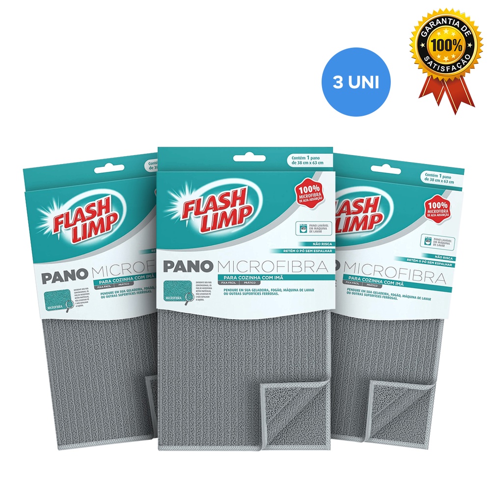 Pano Microfibra Com Ima Kit 3 Uni FLP9393 Flash Limp - Home & Living