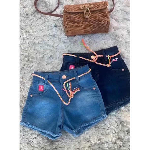 Kit 2 shorts jeans feminino infantil meninas com lycra 10 ao 16