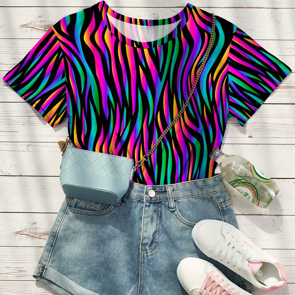 Camiseta Tshirt Feminina Blusa Zebra Neon Balada Influencer | Shopee Brasil