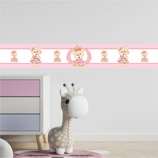 Faixa Adesiva Decorativa Ursinha Princesa - Papel de Parede Infantil - Adesivo de Parede Decoração de Quarto