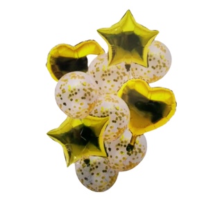 Kit Buque Balao Confete + Estrela e Coração Metalizado
