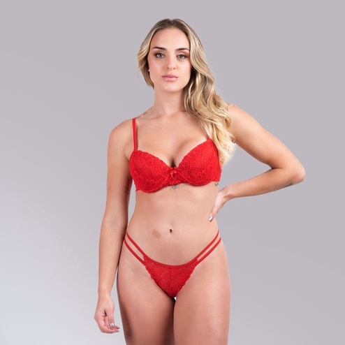 Conjunto Calcinha Tanga Sexy Sutiã Com Bojo Alça Regulável Sensual Lingerie Renda Luxo Fecho Moda Íntima Feminina 358