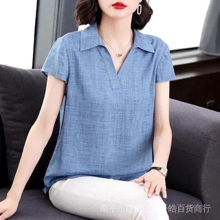 Blusa Feminina De Linho De Algodão Plus Size Folgada Moda Verão Casual Manga Curta 2022