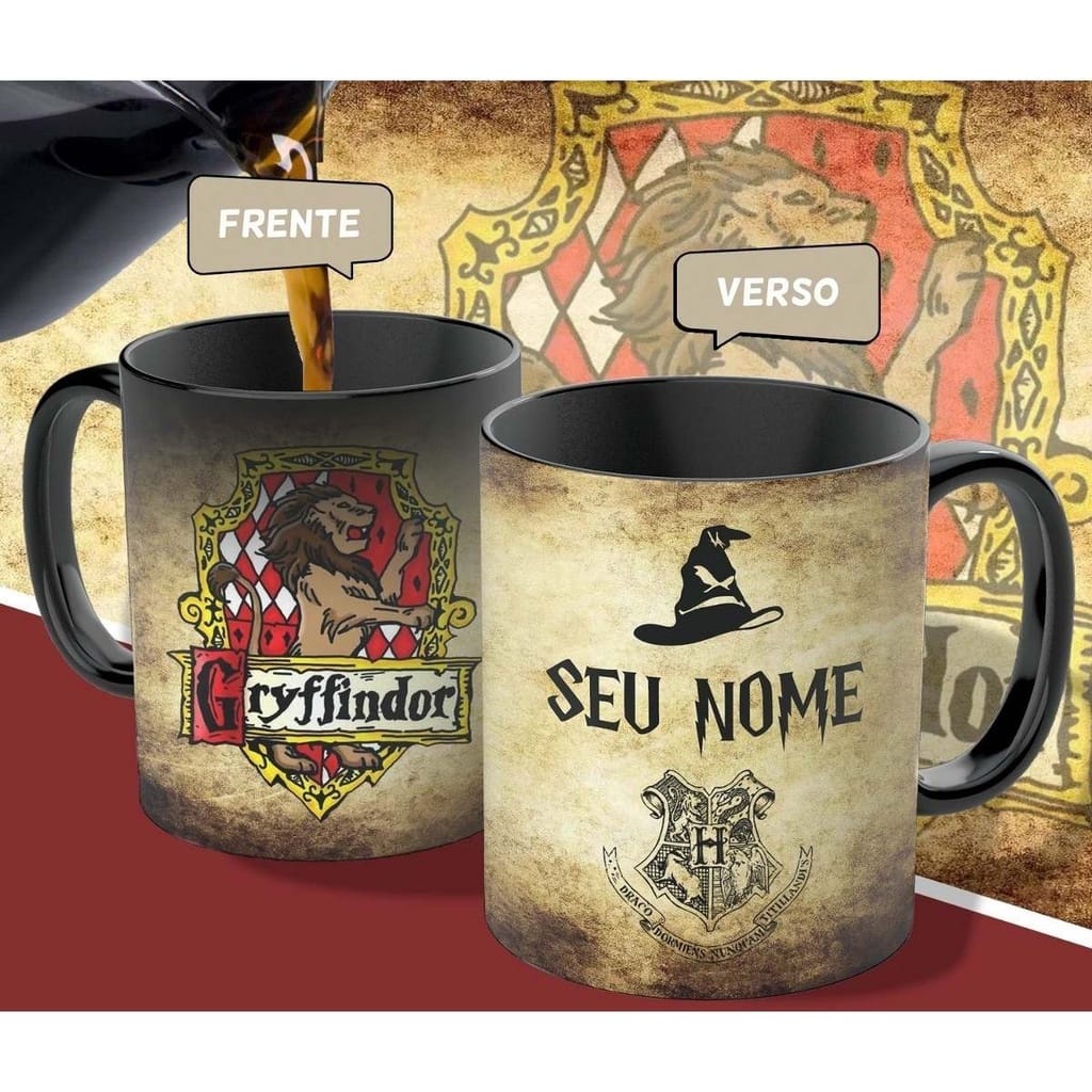Caneca Mágica Harry Potter Personalize Casa E Nome, Grifinória, Lufa-Lufa, Sonserina, Corvinal, mapa do maroto