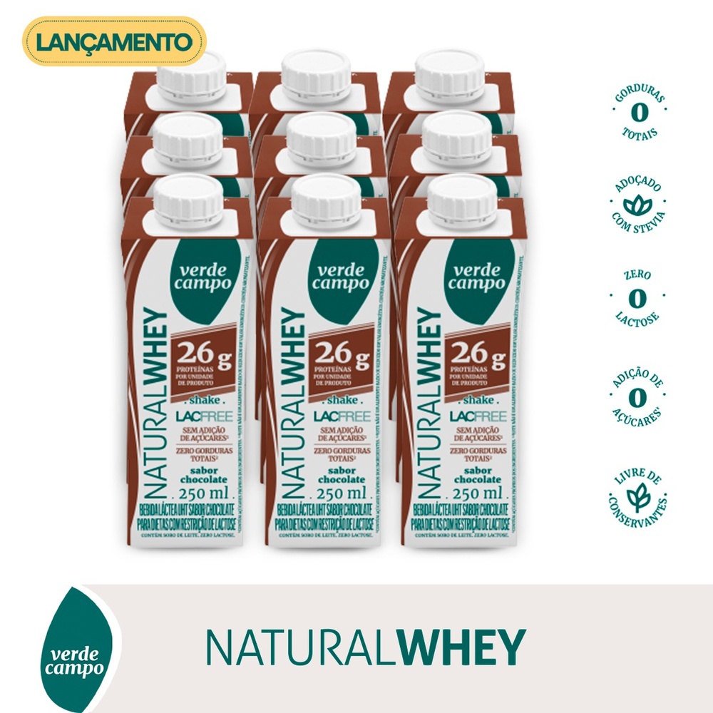 SHAKE NATURAL WHEY VERDE CAMPO CHOCOLATE 26G 250ML PACK C/9UN