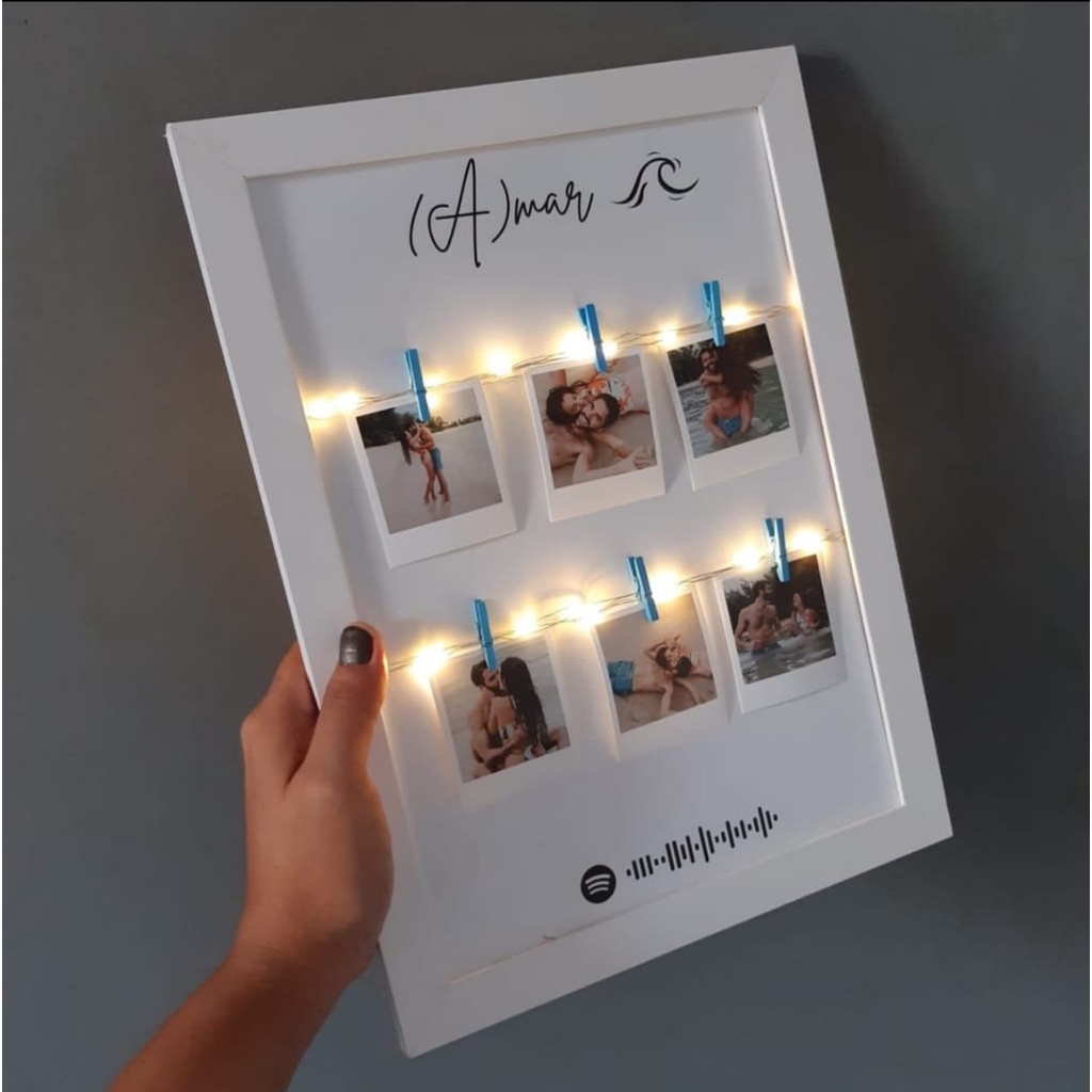 Quadro Amar branco com fotos presente namorado com spotycode dia dos namorados