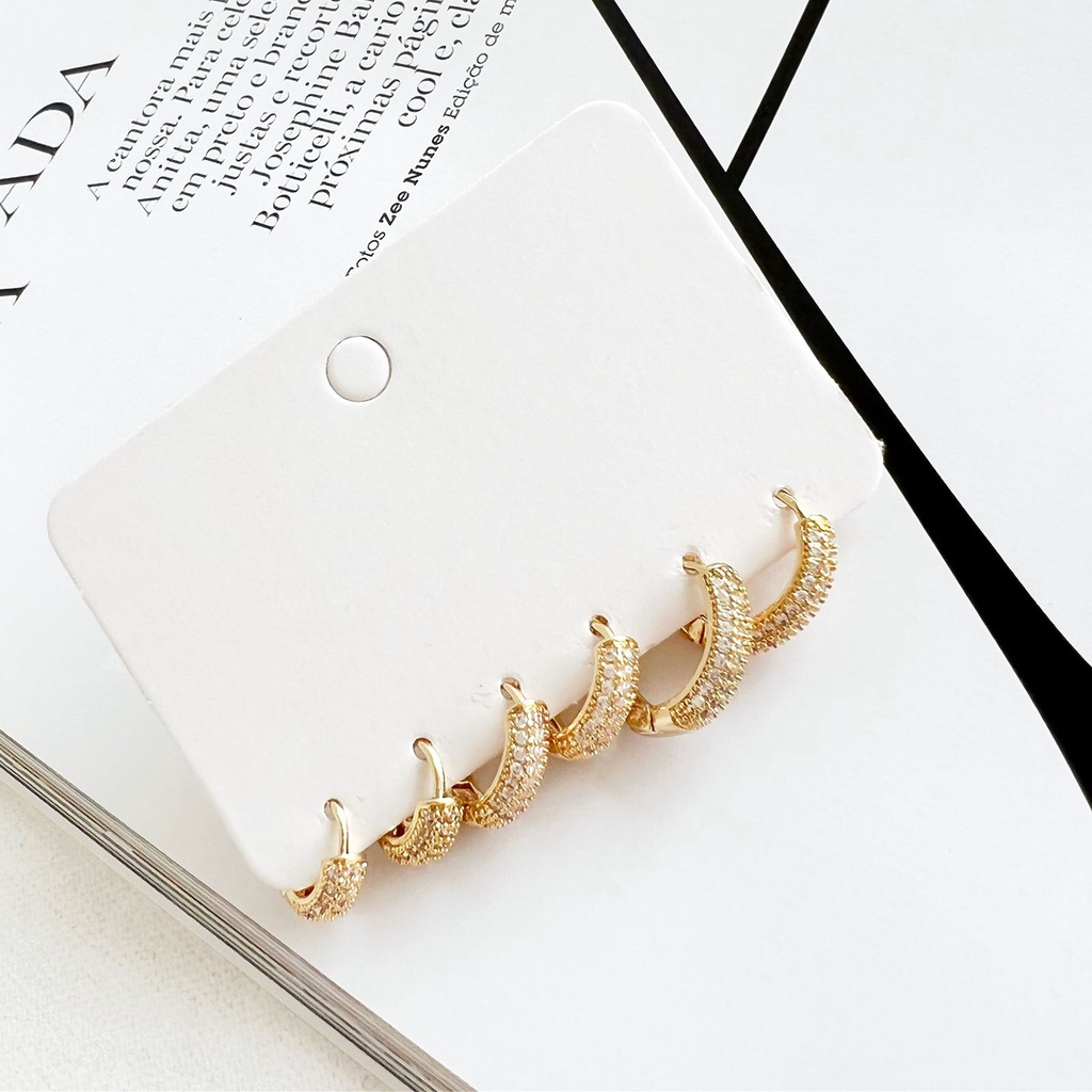 Brinco Trio Argola Zircônia Cristal Banhado a Ouro 18k em Oferta na Shopee