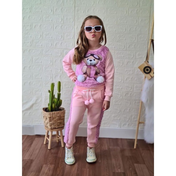 Conjunto de Menina Infantil/Juvenil Ursinho Inverno PomPom Conjunto de Criança Frio Moletom em Oferta na Shopee