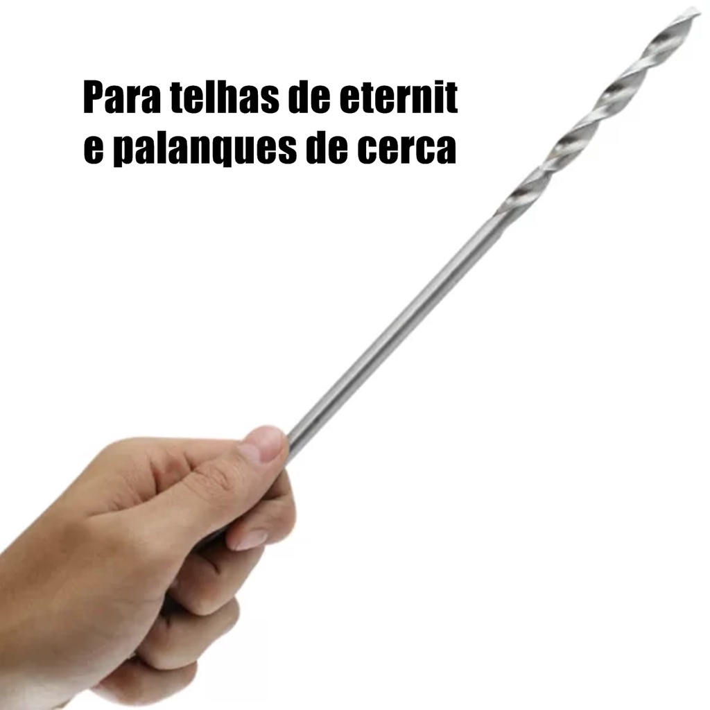 Broca fibrocimento e mourão longa - Ponta de furadeira para madeiras, telha eternit, palanques, plastico, borrachas