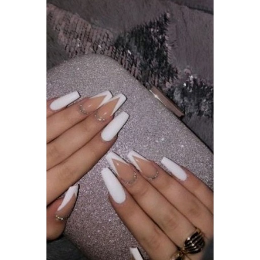 Unhas Postiças decoradas - Branca com francesa e pedraria