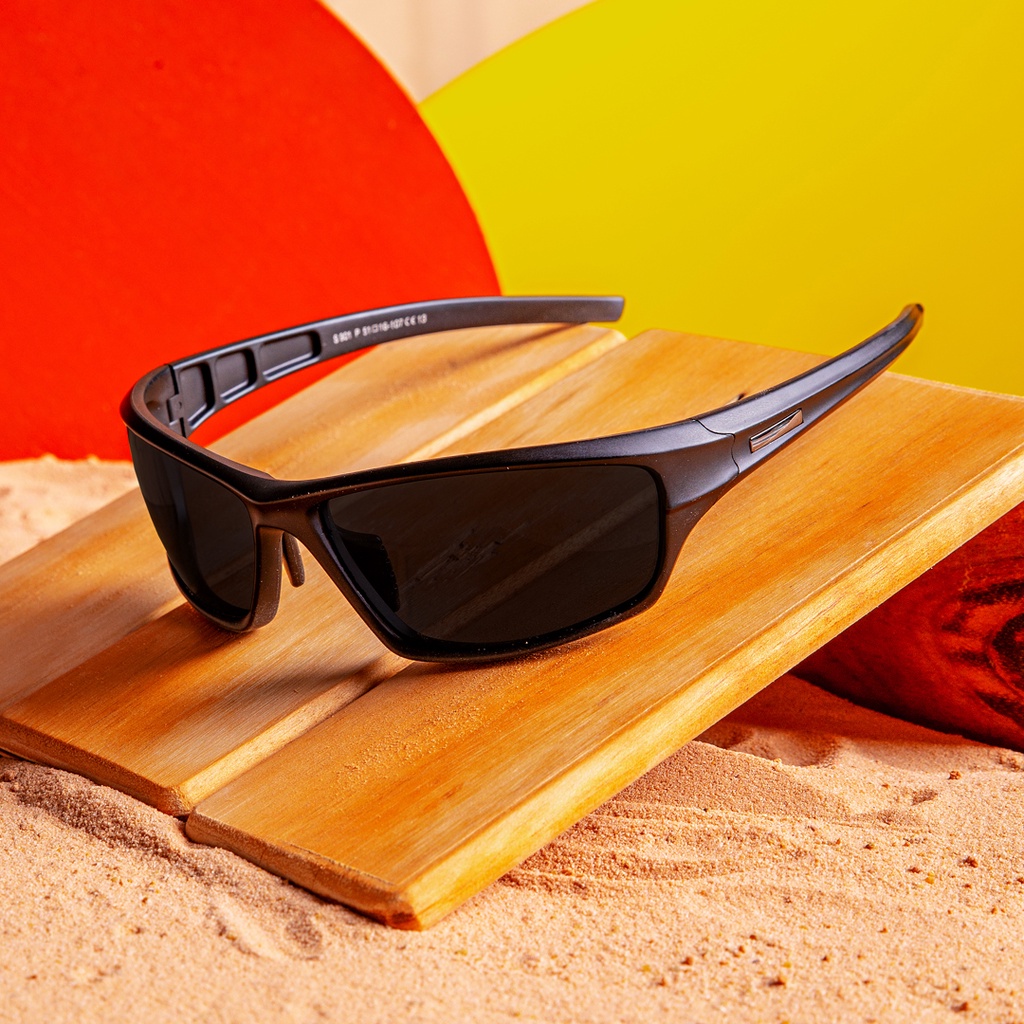 Óculos de Sol Masculino Esportivo Polarizado Flexível Não Quebra Preto Fosco Isabela Dias 702