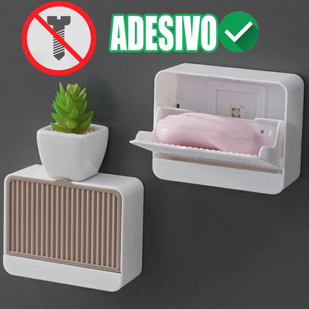 Saboneteira de Parede com PORTA estilo GAVETA sem parafuso Fixação USA Adesivo não fura parede