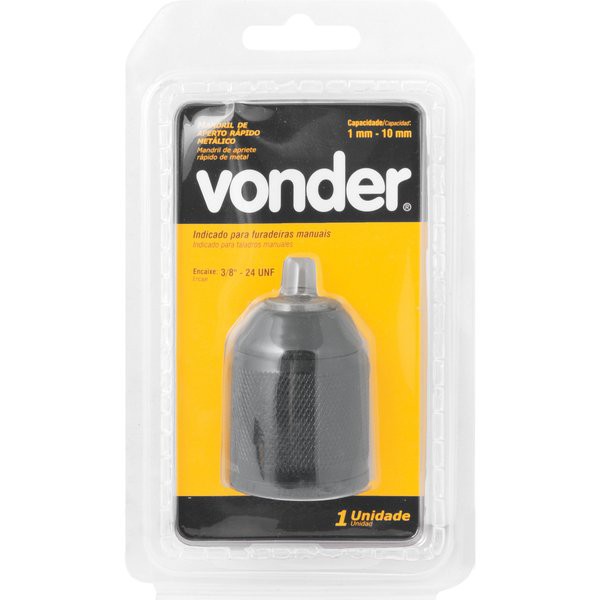 Mandril de aperto rápido metálico, 10 mm - 3/8", rosca 3/8", VONDER em Oferta na Shopee