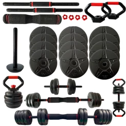 Kit Halteres Musculação Kettlebell Barra Anilhas 6 em 1 Peso 20kg Academia