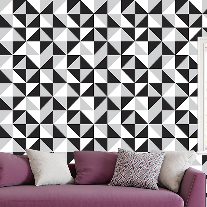 Papel de Parede Adesivo Geométrico Preto, Branco e Cinza Vinilico Autocolante em Oferta na Shopee