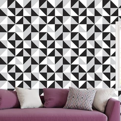 Papel de Parede Adesivo Geométrico Preto, Branco e Cinza Vinilico Autocolante