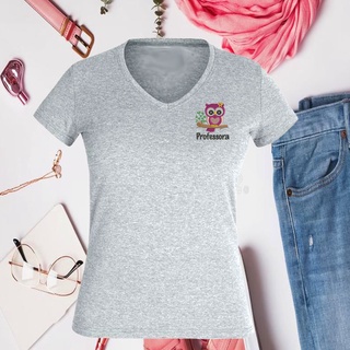 Camiseta Feminina Professora Coruja Bordado Baby Look