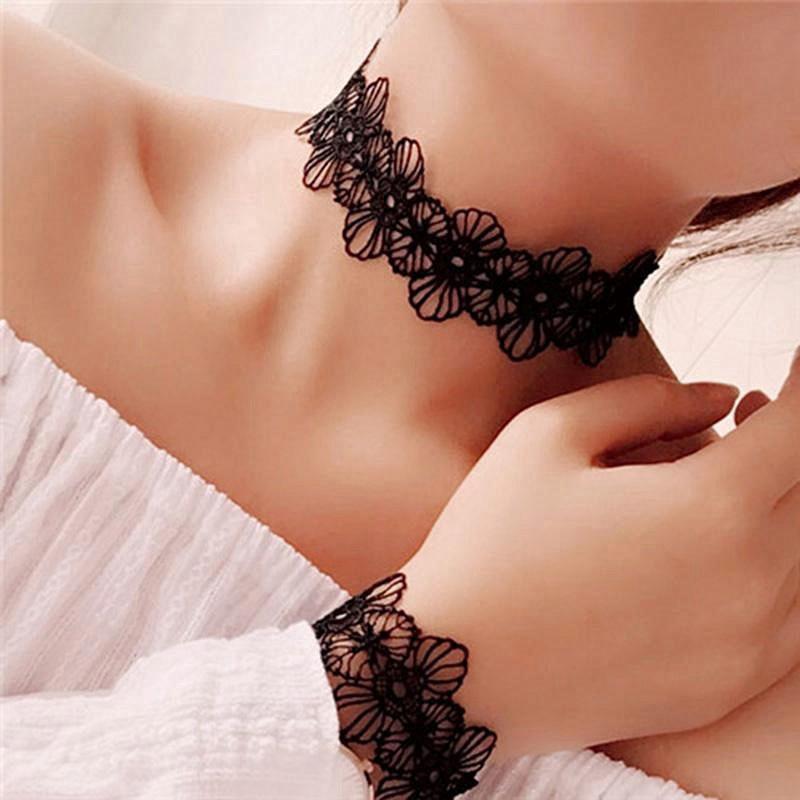 Pulseira Feminina De Gótico Flor De Renda Preta Colar Gargantilha