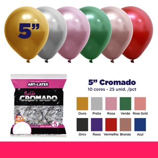 Balão Cromado 5" Diversas Cores – 25 Unidades – Art Latex