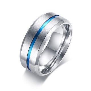 Anel Titânio Aço Inox Prata Vinco Azul