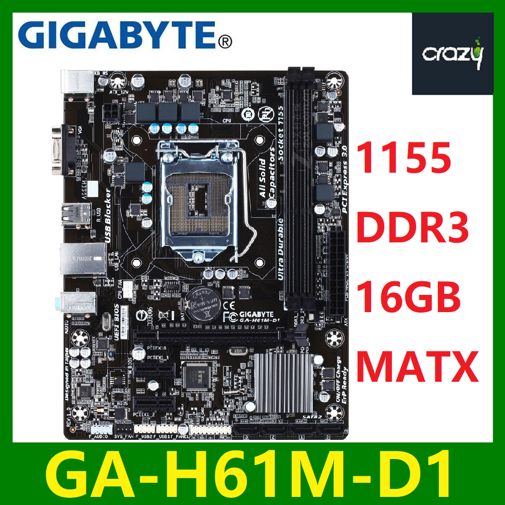 Gigabyte GA-H61M-D1 Original Used Desktop Motherboard H61 Socket LGA 1155 DDR3 16GB Micro-ATX On Sale