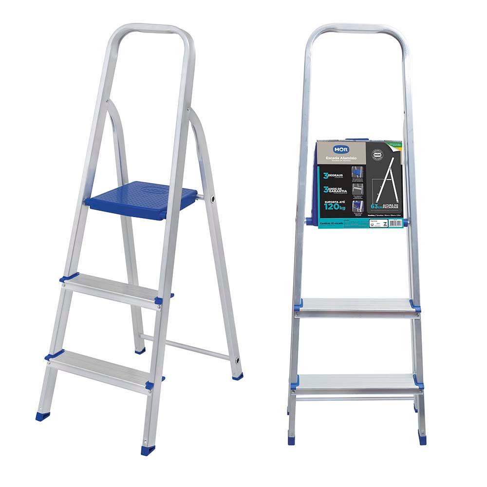Escada De Alumínio 3 Degraus Tesoura Capacidade 120 kg Mor em Oferta na Shopee