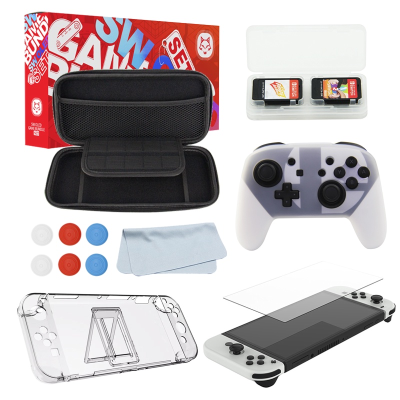 Kit Acessórios Nintendo Switch Oled 12 em 1 - Case Capa Película Grips Caps Suporte