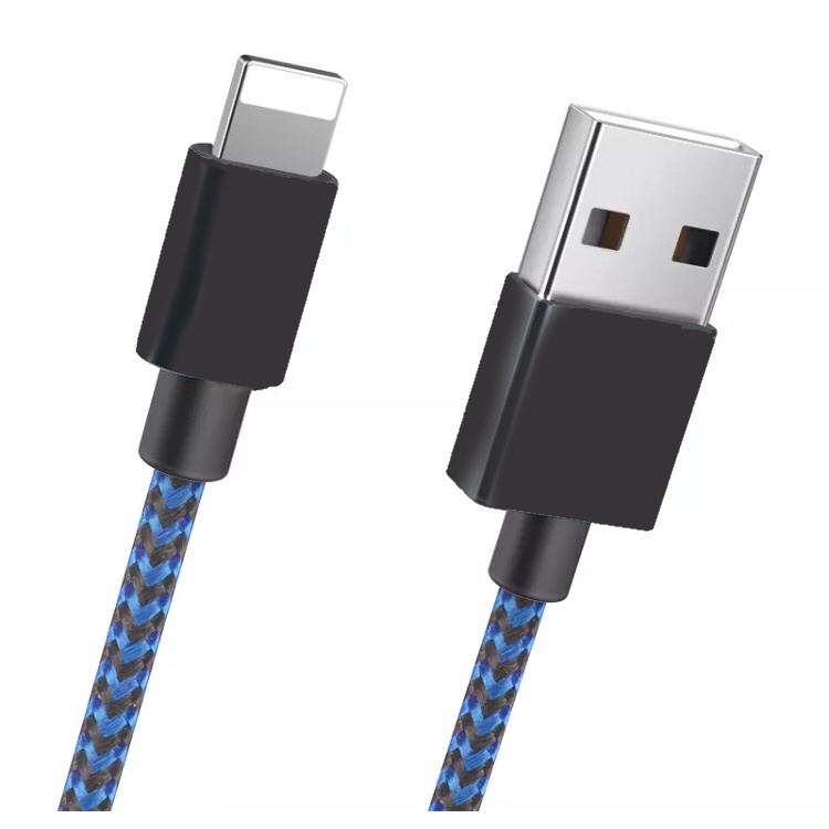 Carregador Reforçado Compatível Iphone 12 11 Pro Max 8 7 Plus 6S 6S X XS XR SE Preto Azul Usb Cabo 2 Metros