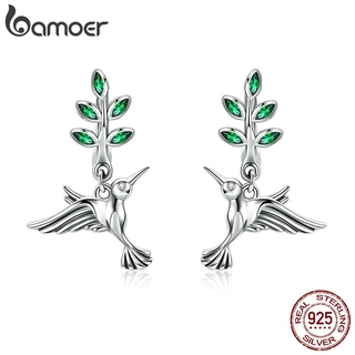 Bamoer 100 % Genuine 925 Prata Real Colibris Saudaçãos Pássaro Do Parafuso Prisioneiro Brincos Para As Mulheres Da Moda Jóias SCE464
