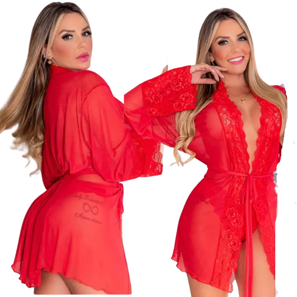 Robe Luxo Sexy Conforto  Roupão Feminino  Acompanha calcinha fio dental em Oferta na Shopee