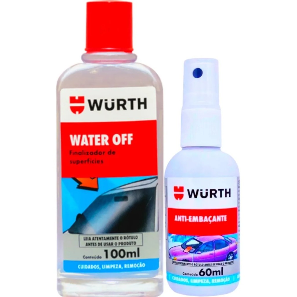 Kit Cristalização Vidros Wurth - Water Off Wurth 100ml + Anti Embaçante Wurth 60ml