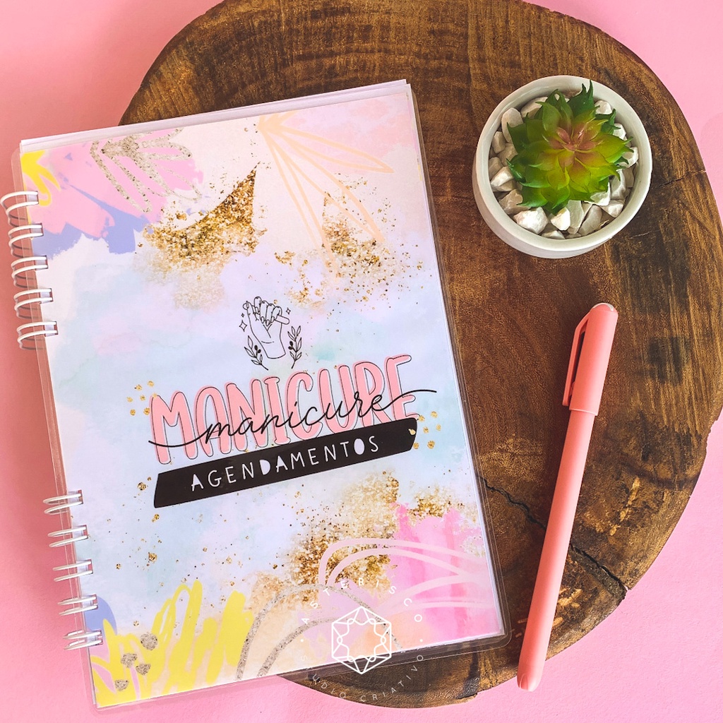 Agenda p/ atendimentos manicure, salão, estética, designer, capa plastificada, envio rápido