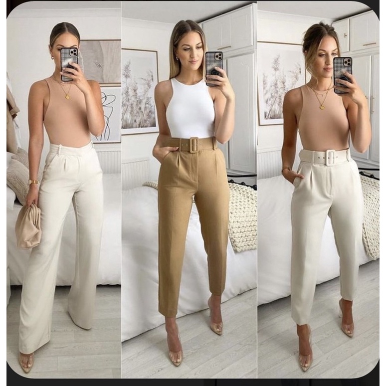 coffee Psychological Quote calça feminina alfaiataria cintura alta com cinto social combina com tudo  moda feminina tendência #m103 | Shopee Brasil