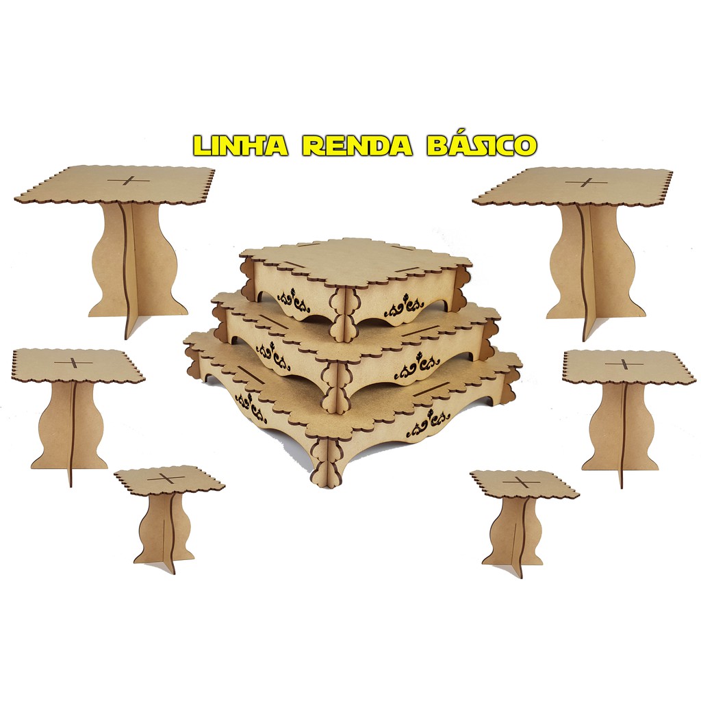 Kit Festa Provençal Renda Decoração Mesa de Doces Em Mdf Cru 3mm