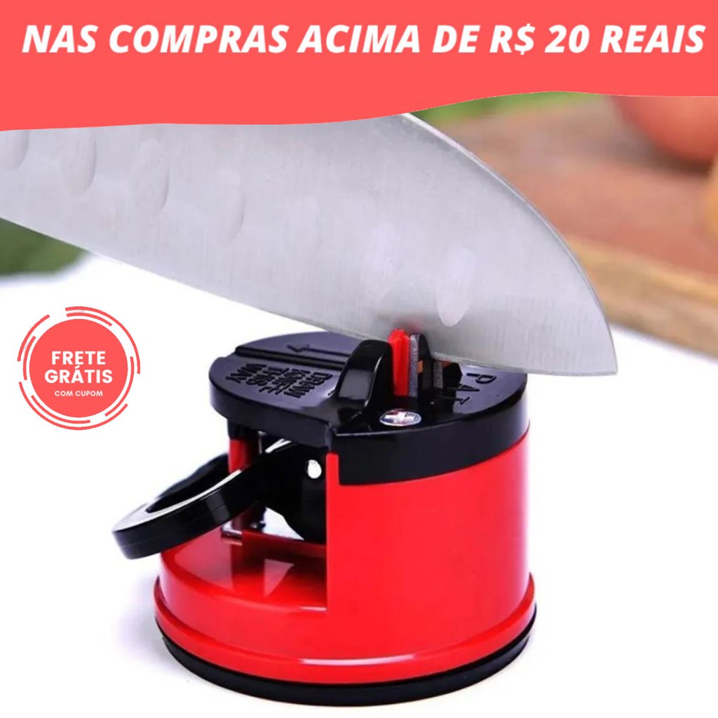 Afiador e amolador de facas e tesouras com ventosas Vermelho ou Azul Promocao Mais Vendidos