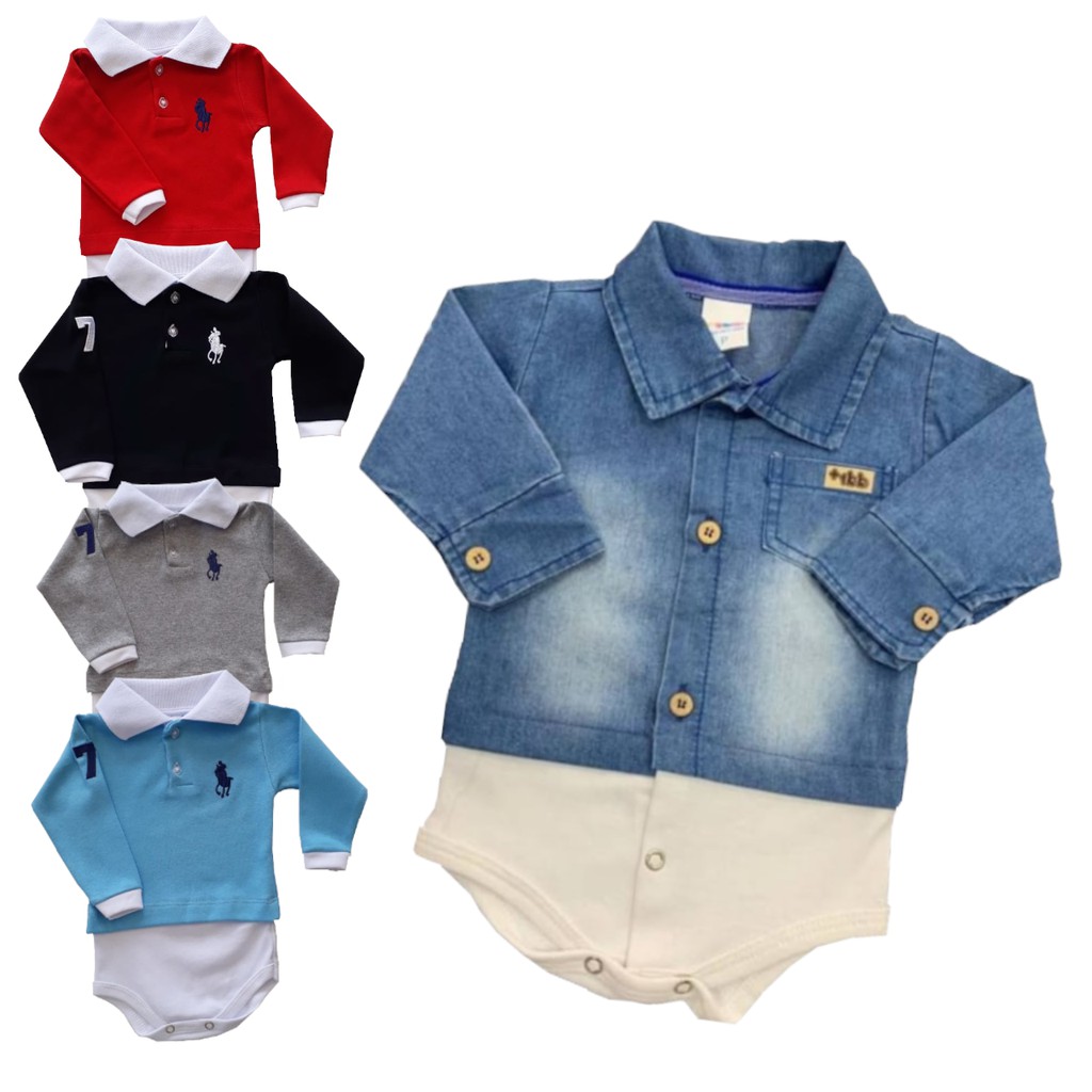 Kit 5 Body Masculino Body Bebe Menino 1 Body Jeans 4 Body Gola Polo P M G Manga Longa Shopee Brasil