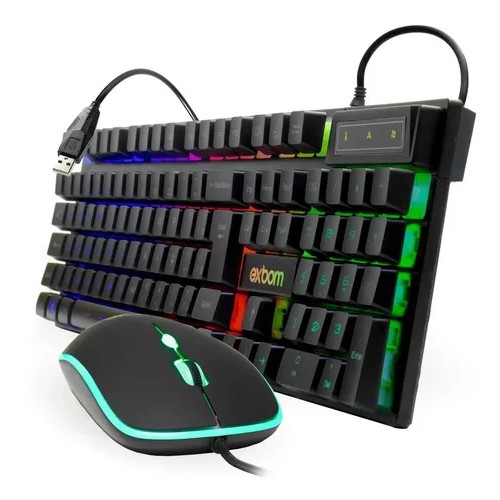 Kit Teclado Mouse Gamer Computador Usb Led Preto Bk-g550