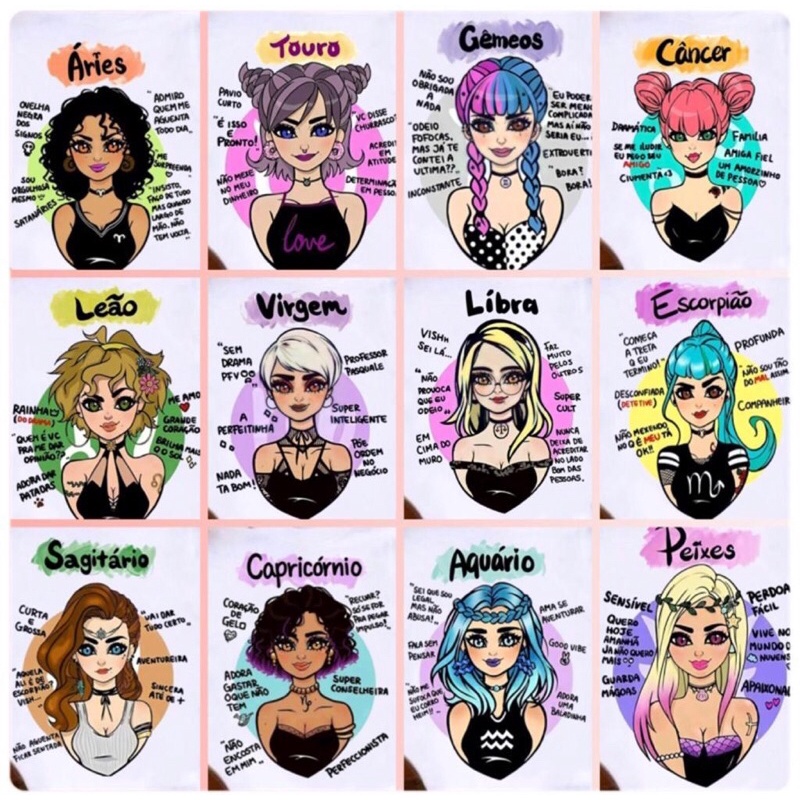 Imagem T-Shirt Baby Look Feminina Signos Aries, Touro, Gêmeos, Câncer, Leão, Virgem, Libra, Escorpião, Sagitário, Capricórnio